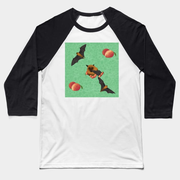 Fruit Bats and Mangoes Green Baseball T-Shirt by TrapperWeasel